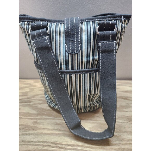 Longaberger Sisters Canvas Handbag - 10"x10" - Black and Teal Stripped - Lined - Picture 2 of 8